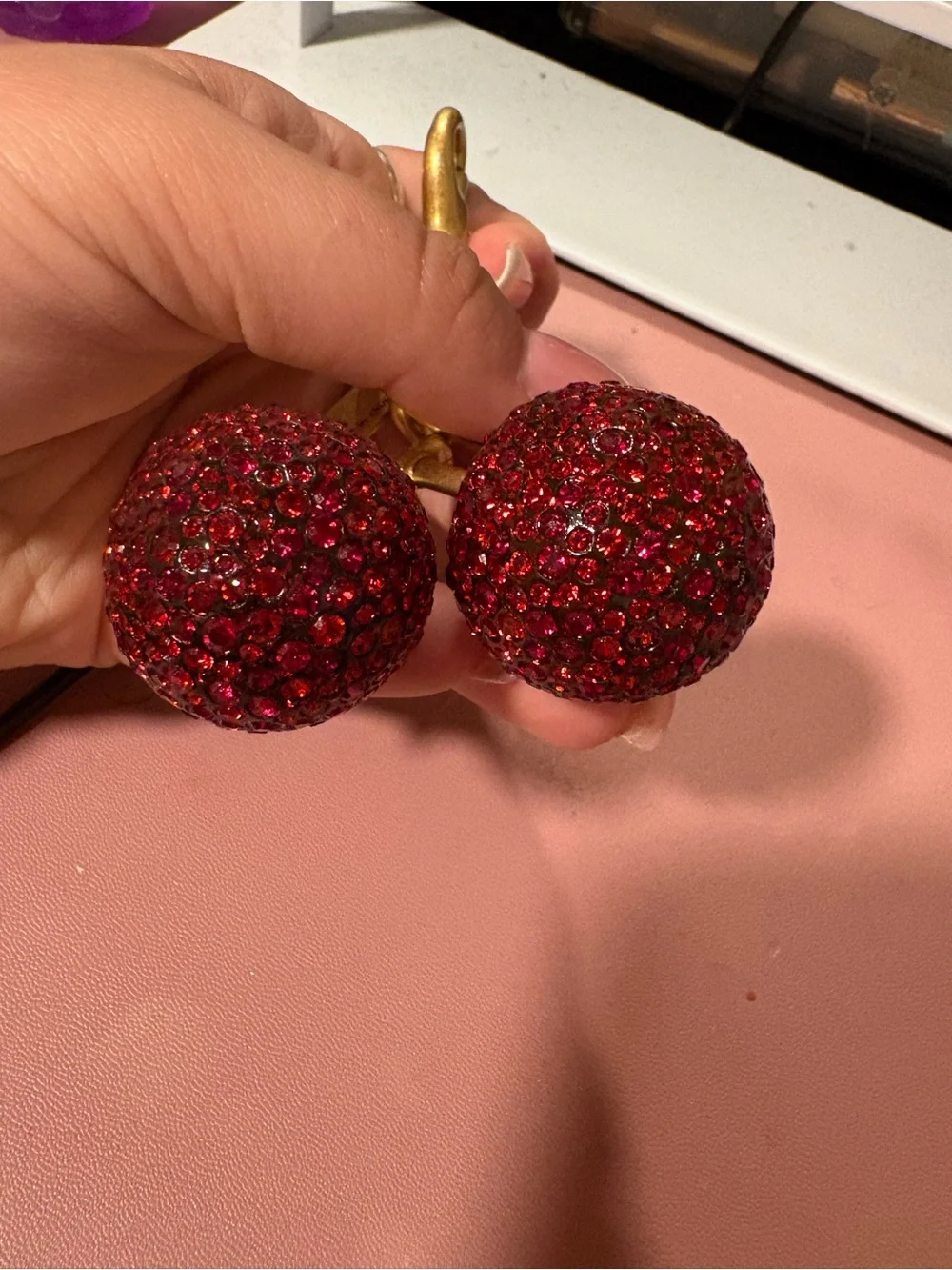 Coach Gold-Tone Cherry Charm Keychain with Red Crystals